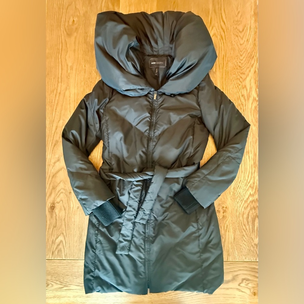 Women’s BCBGMAXAZRIAGROUP Long Black Puffer Black Coat Size SMALL